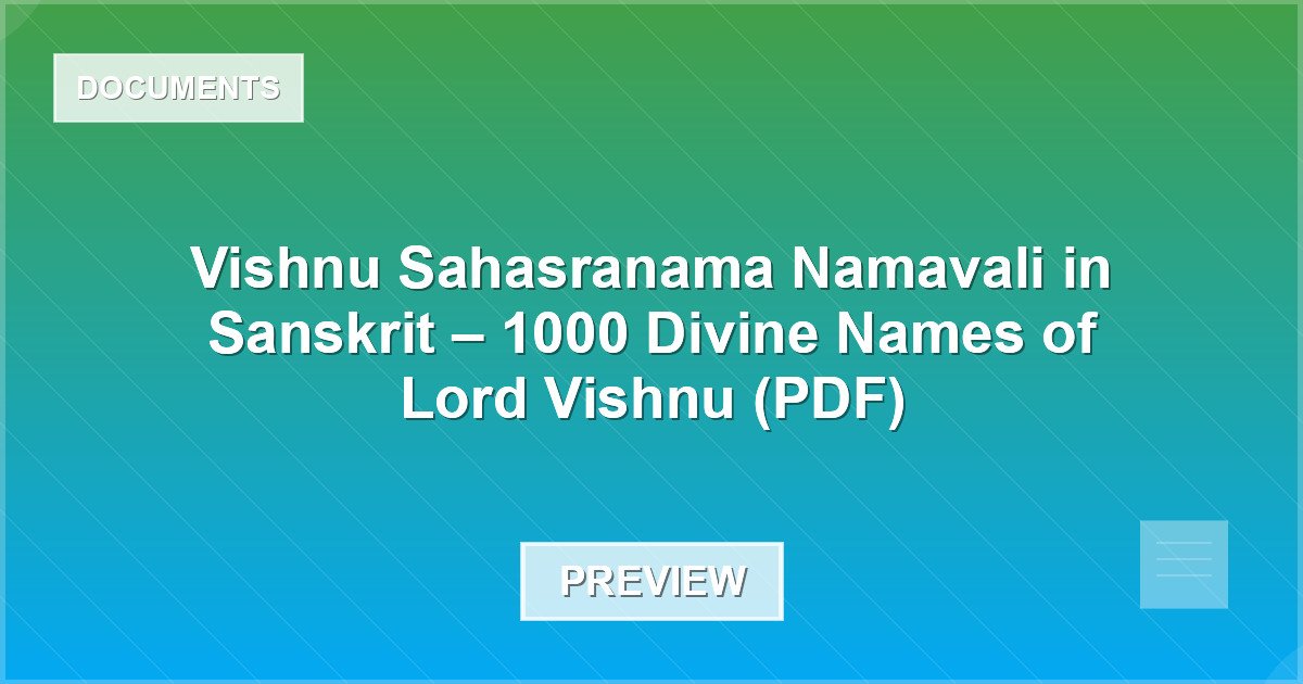 Vishnu Sahasranama Namavali in Sanskrit – 1000 Divine Names of Lord Vishnu (PDF) - Document Preview